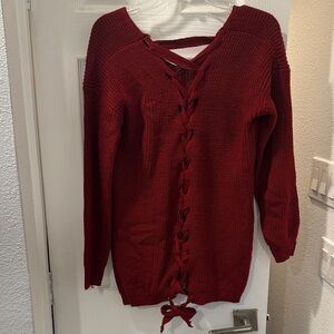4/$15 Elegant Red Knit Sweater with corset style back